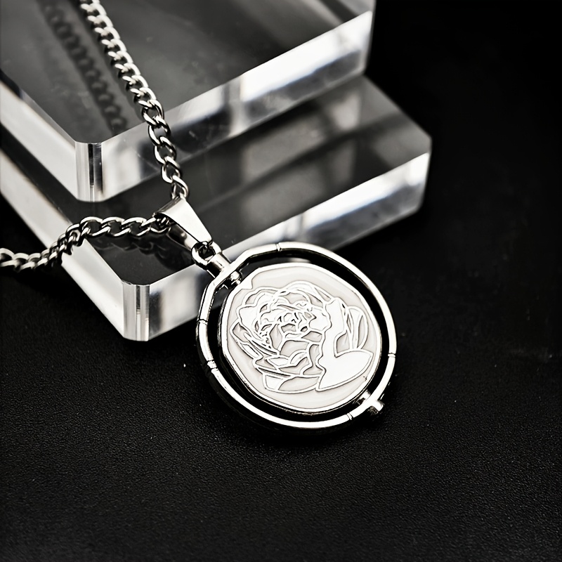 Double-Sided Rose Stainless Steel Chain Pendant Necklace